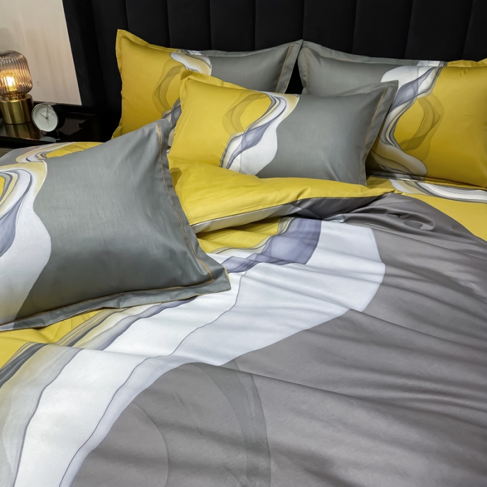 91家纺网 家纺一手货源 找家纺 金爱家 2023新款全棉13372简约条格四件套 生活情调