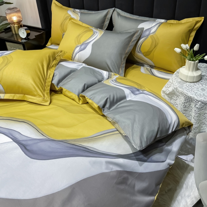 91家纺网 家纺一手货源 找家纺 金爱家 2023新款全棉13372简约条格四件套 生活情调