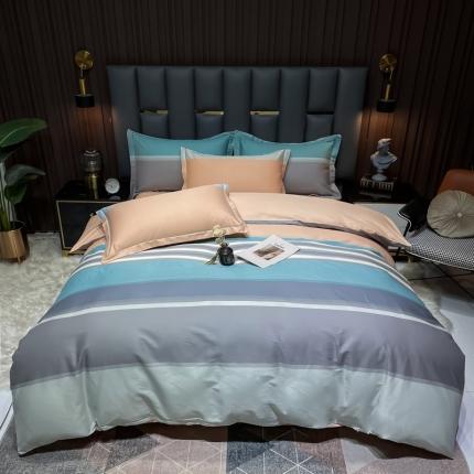 金爱家 2023新款全棉13372简约条格四件套 丝韵绿