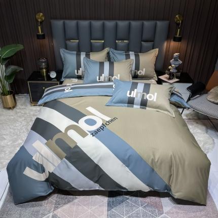 金爱家 2023新款全棉13372简约条格四件套 苏黎世咖