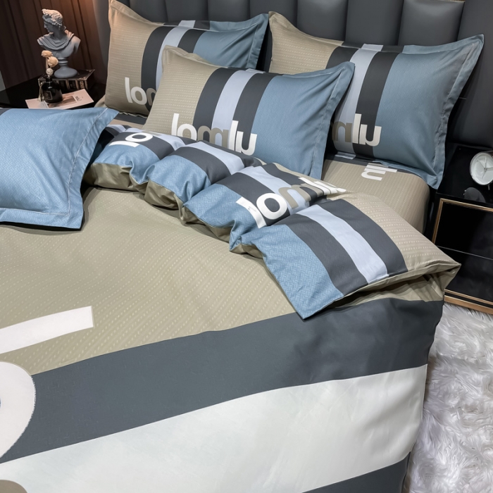 91家纺网 家纺一手货源 找家纺 金爱家 2023新款全棉13372简约条格四件套 苏黎世咖