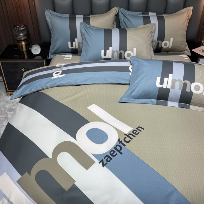 91家纺网 家纺一手货源 找家纺 金爱家 2023新款全棉13372简约条格四件套 苏黎世咖