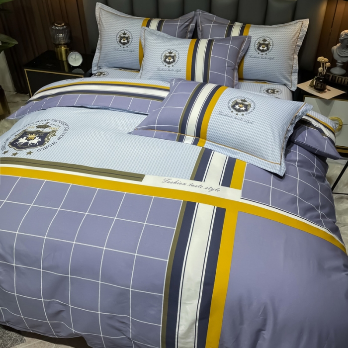 91家纺网 家纺一手货源 找家纺 金爱家 2023新款全棉13372简约条格四件套 威廉格里