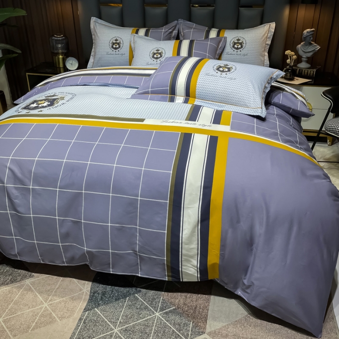 91家纺网 家纺一手货源 找家纺 金爱家 2023新款全棉13372简约条格四件套 威廉格里