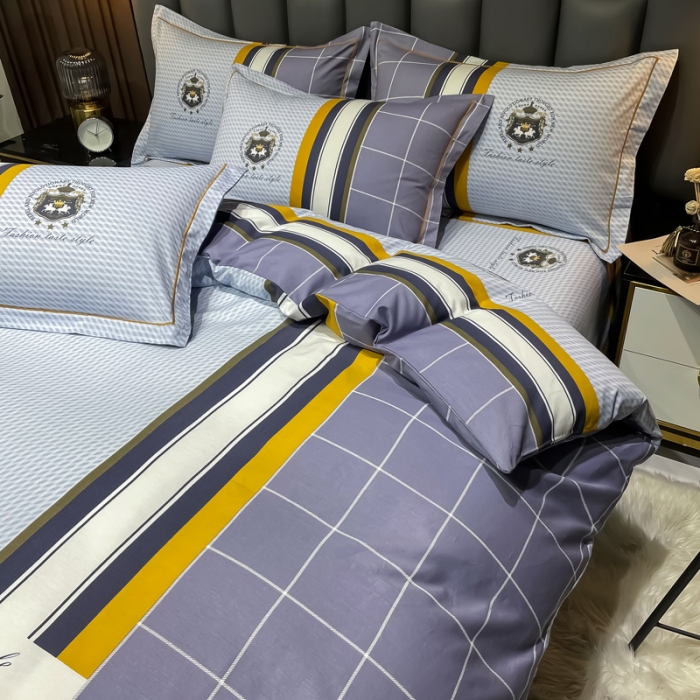 91家纺网 家纺一手货源 找家纺 金爱家 2023新款全棉13372简约条格四件套 威廉格里