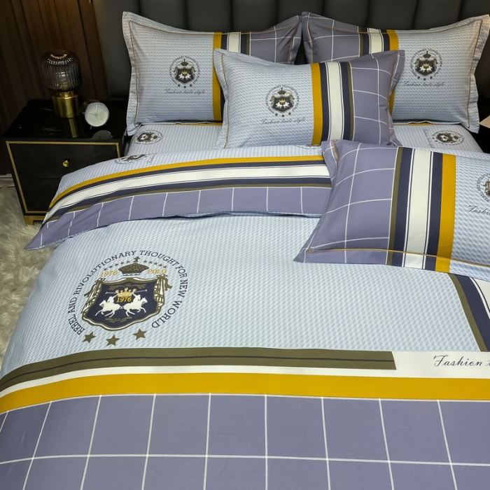 91家纺网 家纺一手货源 找家纺 金爱家 2023新款全棉13372简约条格四件套 威廉格里