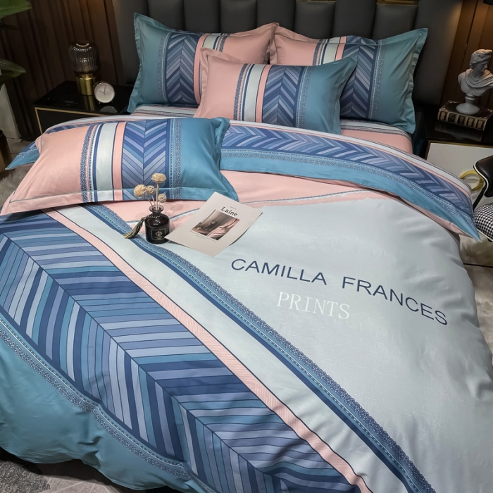 91家纺网 家纺一手货源 找家纺 金爱家 2023新款全棉13372简约条格四件套 尤利娅