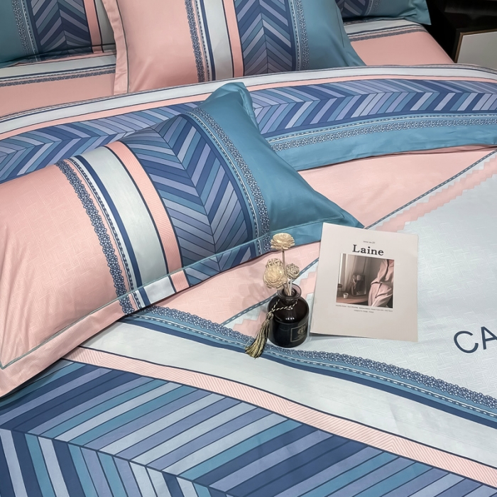 91家纺网 家纺一手货源 找家纺 金爱家 2023新款全棉13372简约条格四件套 尤利娅