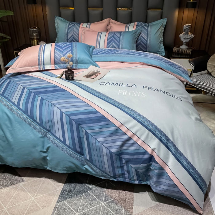 91家纺网 家纺一手货源 找家纺 金爱家 2023新款全棉13372简约条格四件套 尤利娅