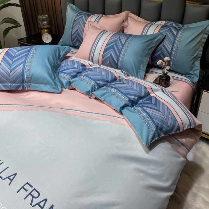 91家纺网 家纺一手货源 找家纺 金爱家 2023新款全棉13372简约条格四件套 尤利娅