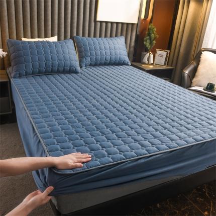 91家纺网 家纺一手货源 找家纺 雯豆2022新款加厚磨毛夹棉床笠直播全包床垫保护套 藏蓝