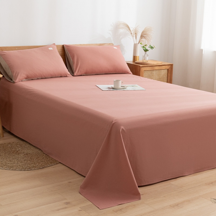 91家纺网 家纺一手货源 找家纺 蓝巢家纺 2022新款全棉色织水洗棉单床单 珊瑚红