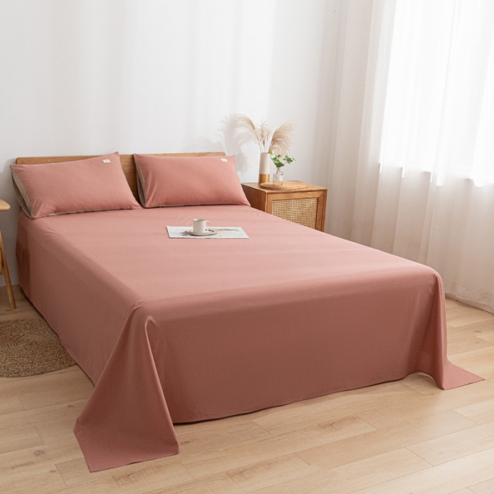 91家纺网 家纺一手货源 找家纺 蓝巢家纺 2022新款全棉色织水洗棉单床单 珊瑚红