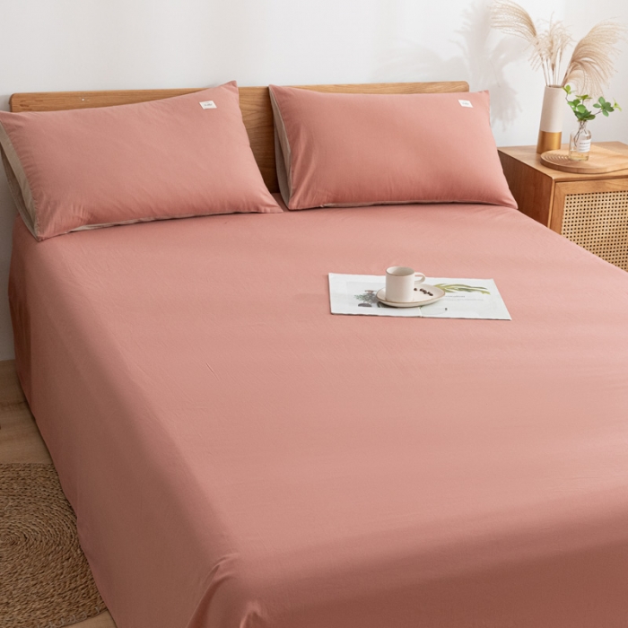 91家纺网 家纺一手货源 找家纺 蓝巢家纺 2022新款全棉色织水洗棉单床单 珊瑚红