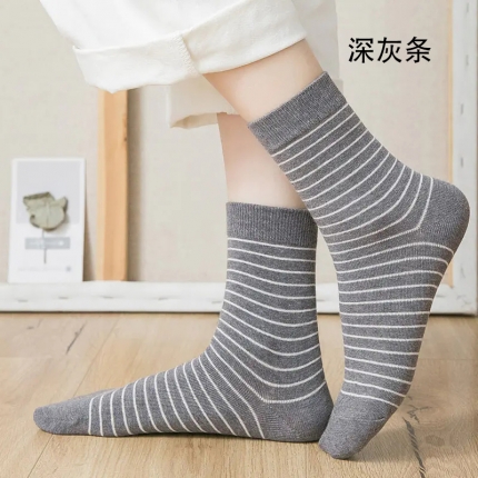 91家纺网 家纺一手货源 找家纺 【女士条纹长袜】日式无印条纹女袜良品棉袜子秋冬条纹保暖长袜