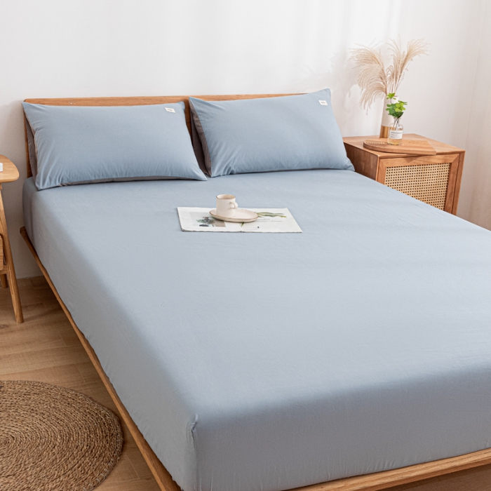 91家纺网 家纺一手货源 找家纺 蓝巢家纺 2022新款全棉色织水洗棉单床笠 湖蓝