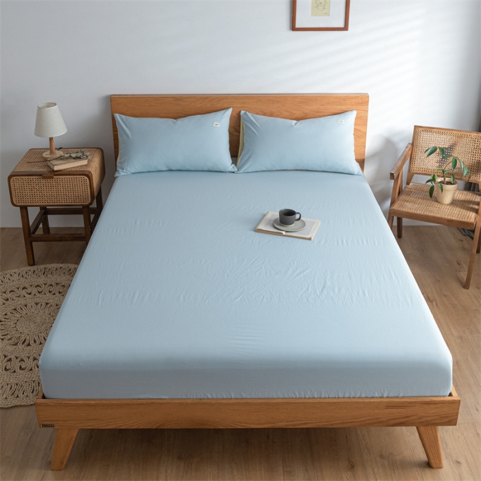 91家纺网 家纺一手货源 找家纺 蓝巢家纺 2022新款全棉色织水洗棉单床笠 天空蓝