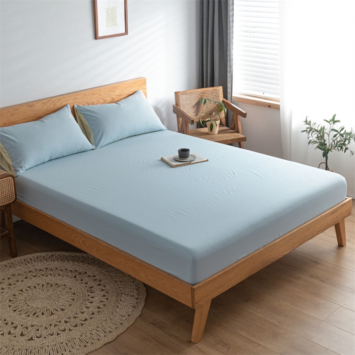 91家纺网 家纺一手货源 找家纺 蓝巢家纺 2022新款全棉色织水洗棉单床笠 天空蓝