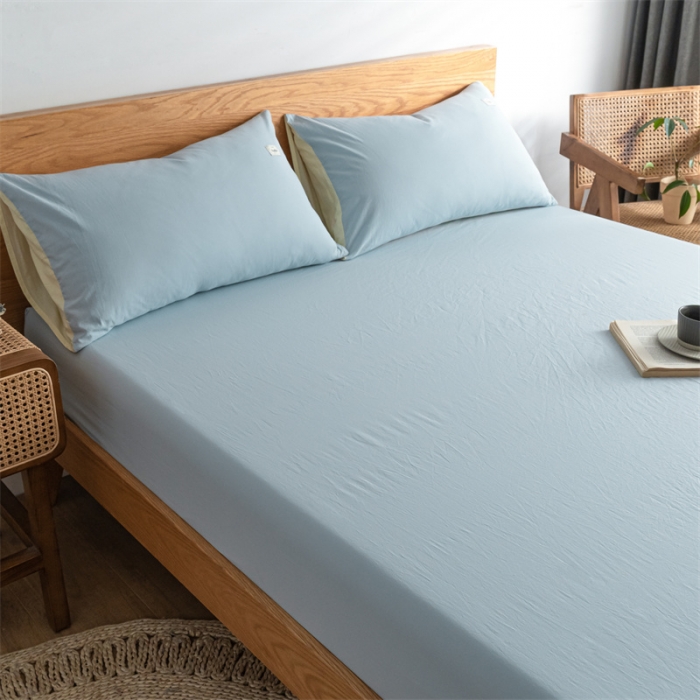 91家纺网 家纺一手货源 找家纺 蓝巢家纺 2022新款全棉色织水洗棉单床笠 天空蓝