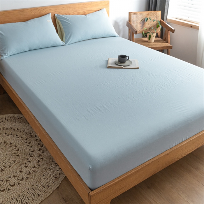 91家纺网 家纺一手货源 找家纺 蓝巢家纺 2022新款全棉色织水洗棉单床笠 天空蓝