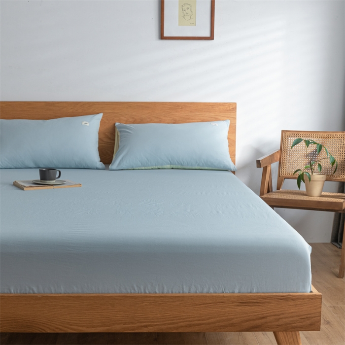 91家纺网 家纺一手货源 找家纺 蓝巢家纺 2022新款全棉色织水洗棉单床笠 天空蓝