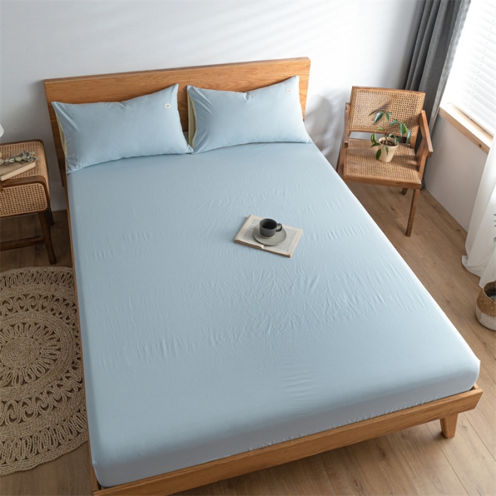 91家纺网 家纺一手货源 找家纺 蓝巢家纺 2022新款全棉色织水洗棉单床笠 天空蓝