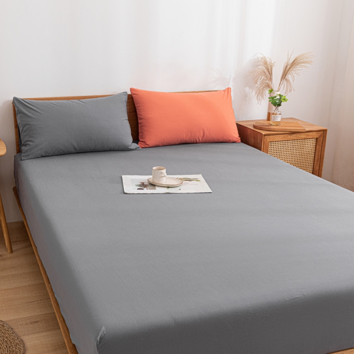 91家纺网 家纺一手货源 找家纺 蓝巢家纺 2022新款全棉色织水洗棉单床笠 紫灰