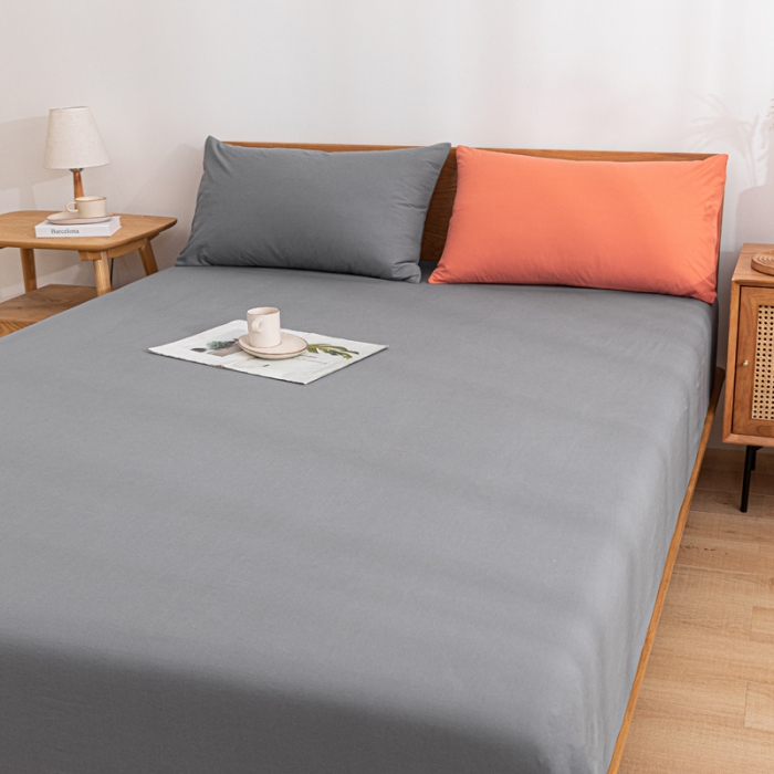 91家纺网 家纺一手货源 找家纺 蓝巢家纺 2022新款全棉色织水洗棉单床笠 紫灰