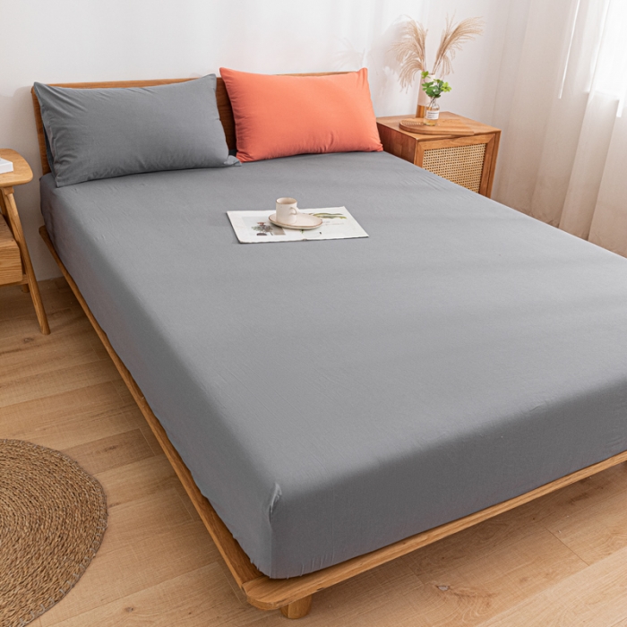 91家纺网 家纺一手货源 找家纺 蓝巢家纺 2022新款全棉色织水洗棉单床笠 紫灰