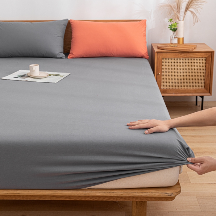 91家纺网 家纺一手货源 找家纺 蓝巢家纺 2022新款全棉色织水洗棉单床笠 紫灰