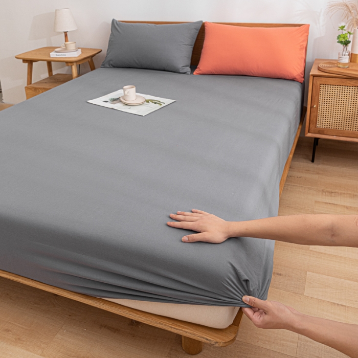 91家纺网 家纺一手货源 找家纺 蓝巢家纺 2022新款全棉色织水洗棉单床笠 紫灰