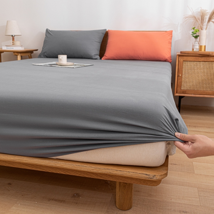 91家纺网 家纺一手货源 找家纺 蓝巢家纺 2022新款全棉色织水洗棉单床笠 紫灰