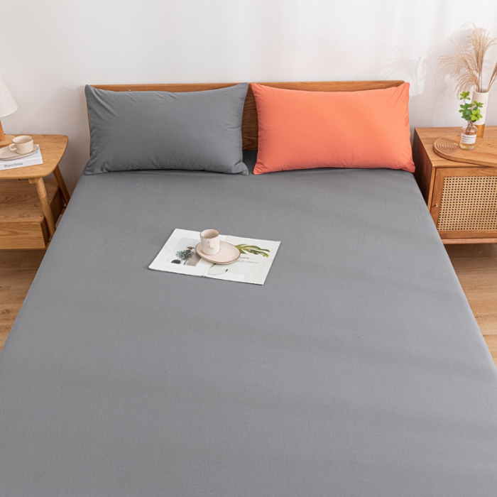 91家纺网 家纺一手货源 找家纺 蓝巢家纺 2022新款全棉色织水洗棉单床笠 紫灰