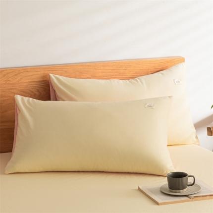 91家纺网 家纺一手货源 找家纺 蓝巢家纺 2022新款全棉色织水洗棉单枕套 奶黄浅粉