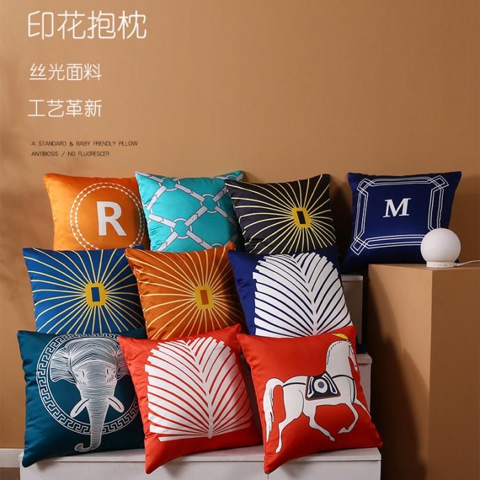 91家纺网 家纺一手货源 找家纺 2022新款丝光棉印花靠垫沙发靠枕午睡办公室汽车抱枕方垫