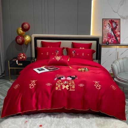 91家纺网 家纺一手货源 找家纺 甜咪咪2022A版60S贡缎长绒棉B版磨毛婚庆四件套吾家有喜