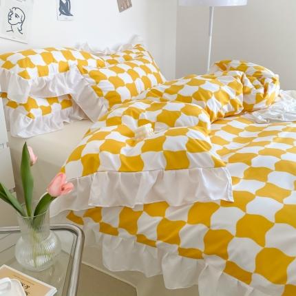 91家纺网 家纺一手货源 找家纺 （总）花伞家居 2021新款韩版赫本风格子系列锦棉四件套