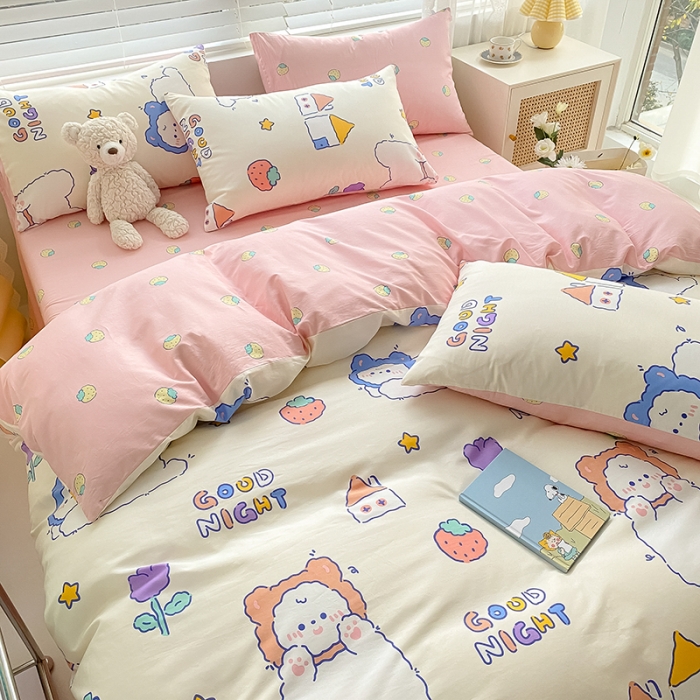 91家纺网 家纺一手货源 找家纺 曼之夏 2022新款全棉清新印花单被套 草莓奶熊