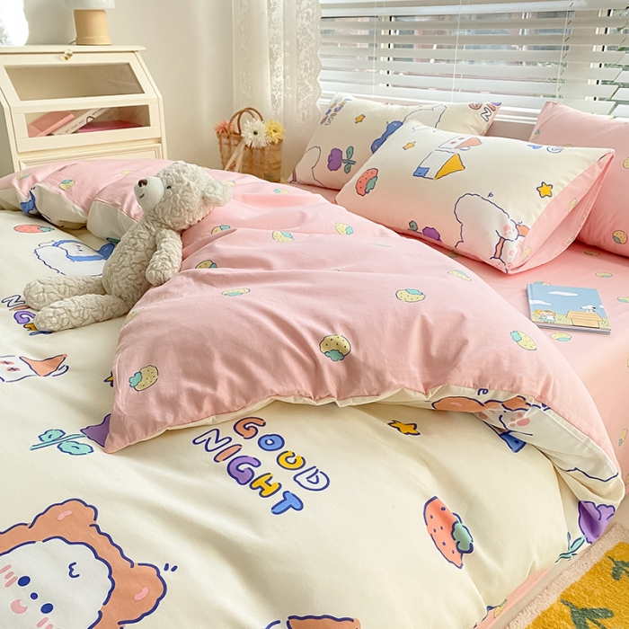 91家纺网 家纺一手货源 找家纺 曼之夏 2022新款全棉清新印花单被套 草莓奶熊