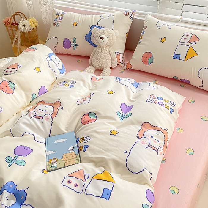 91家纺网 家纺一手货源 找家纺 曼之夏 2022新款全棉清新印花单被套 草莓奶熊