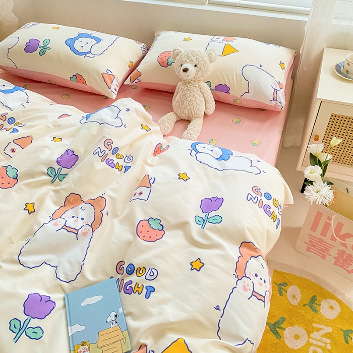 91家纺网 家纺一手货源 找家纺 曼之夏 2022新款全棉清新印花单被套 草莓奶熊