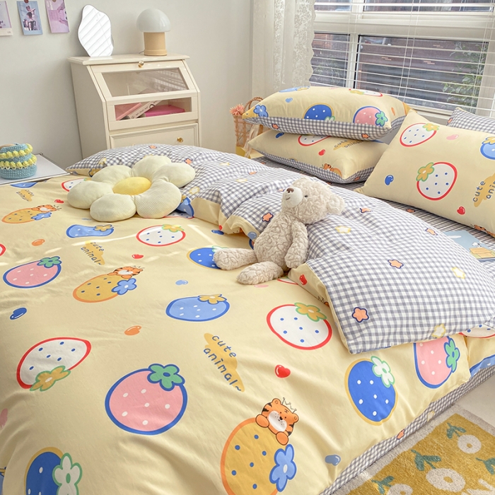 91家纺网 家纺一手货源 找家纺 曼之夏 2022新款全棉清新印花单被套 果仔跳跳虎