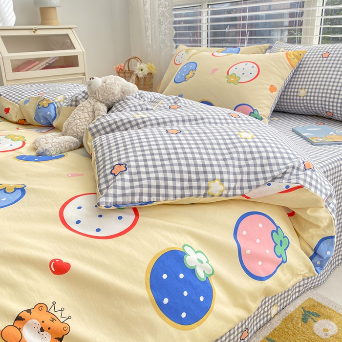 91家纺网 家纺一手货源 找家纺 曼之夏 2022新款全棉清新印花单被套 果仔跳跳虎