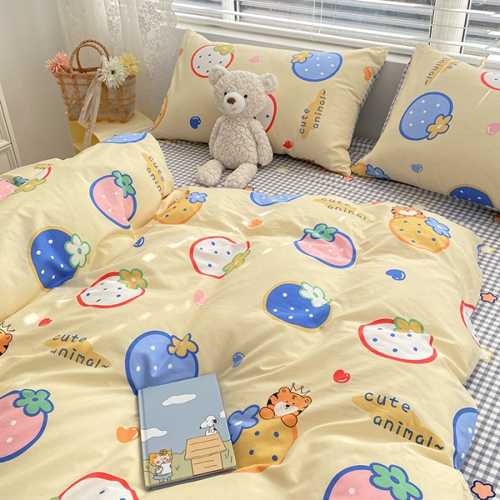 91家纺网 家纺一手货源 找家纺 曼之夏 2022新款全棉清新印花单被套 果仔跳跳虎