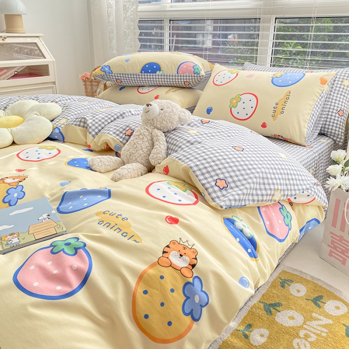 91家纺网 家纺一手货源 找家纺 曼之夏 2022新款全棉清新印花单被套 果仔跳跳虎