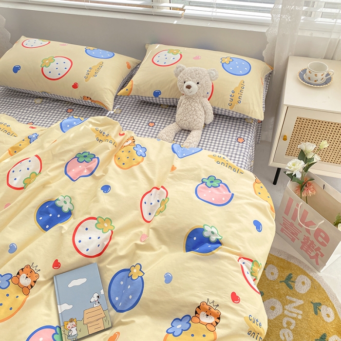 91家纺网 家纺一手货源 找家纺 曼之夏 2022新款全棉清新印花单被套 果仔跳跳虎