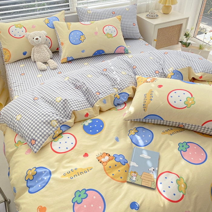 91家纺网 家纺一手货源 找家纺 曼之夏 2022新款全棉清新印花单被套 果仔跳跳虎