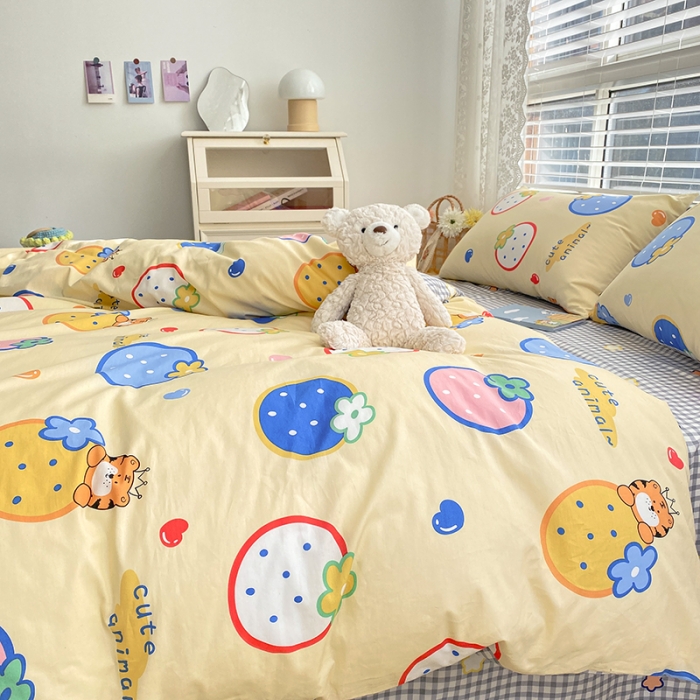 91家纺网 家纺一手货源 找家纺 曼之夏 2022新款全棉清新印花单被套 果仔跳跳虎