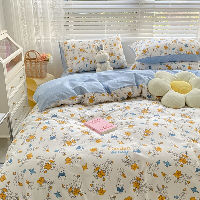 91家纺网 家纺一手货源 找家纺 曼之夏 2022新款全棉清新印花单被套 萌萌兔