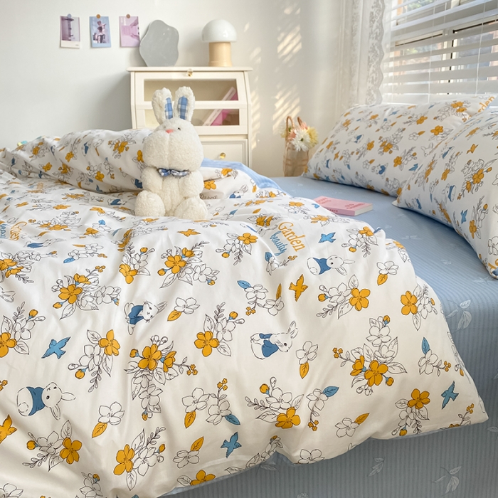 91家纺网 家纺一手货源 找家纺 曼之夏 2022新款全棉清新印花单被套 萌萌兔